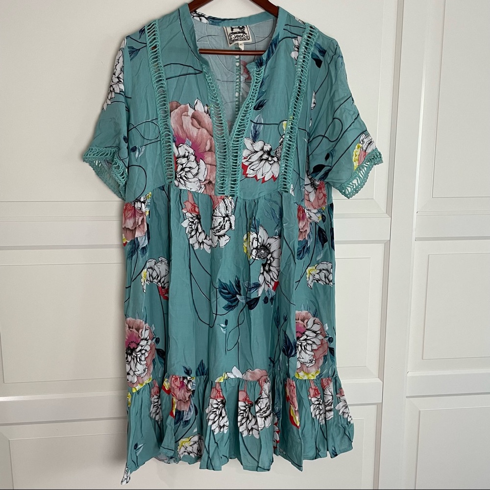 Jaase teal floral short sleeve babydoll dress 8263